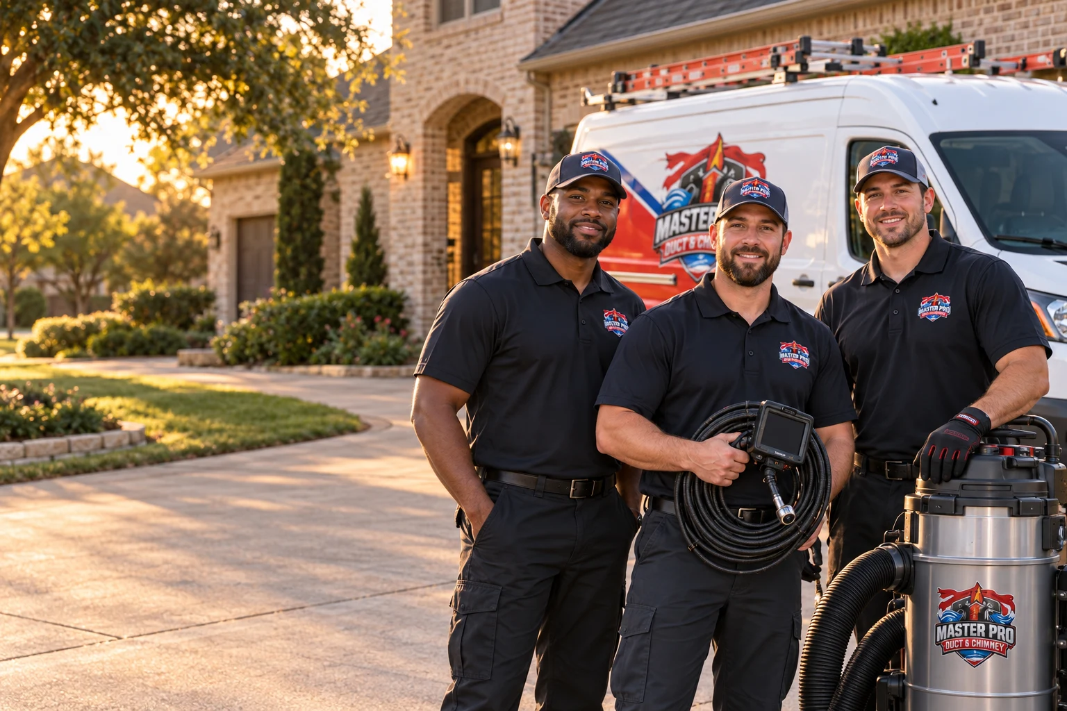 Master Pro service team beside a van and cleaning equipment