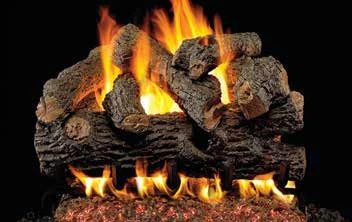Royal English Oak Designer log set pictured with flames in the supplier catalog
