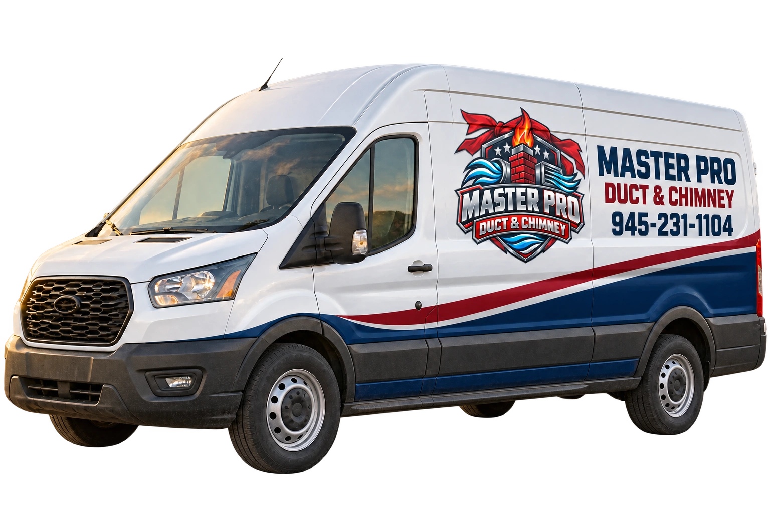 Master Pro branded service van concept, with phone number 945-231-1104