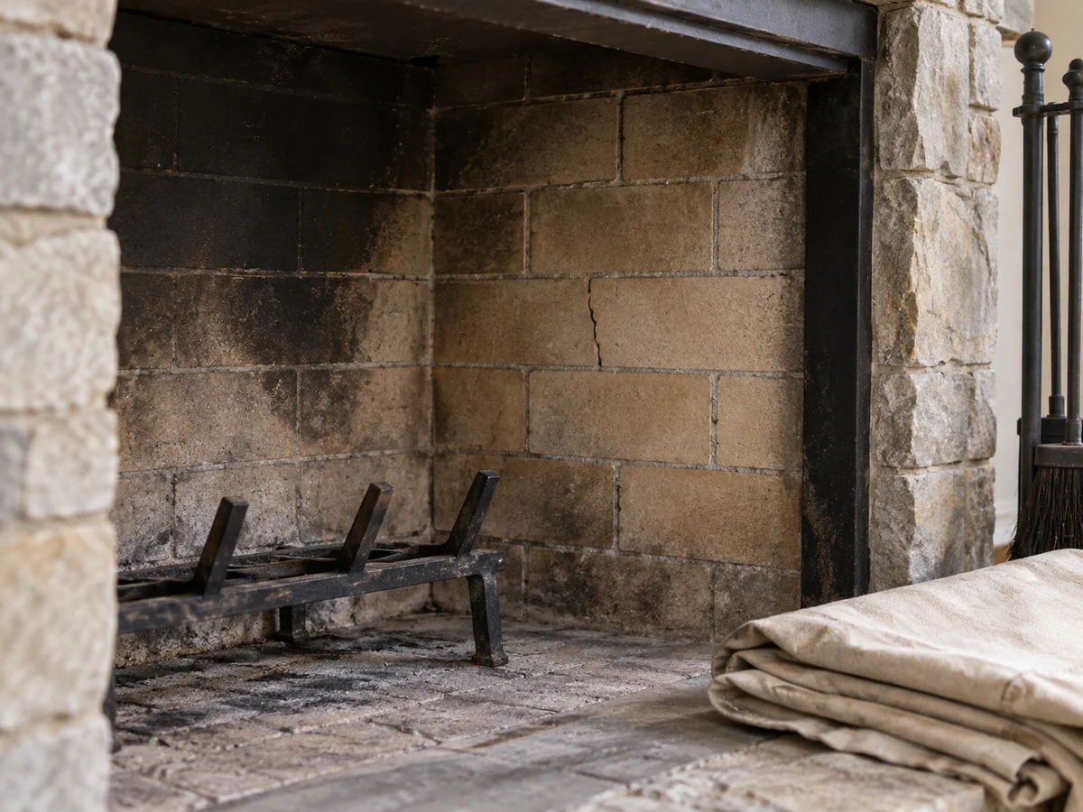 Firebrick and mortar inside a cold firebox