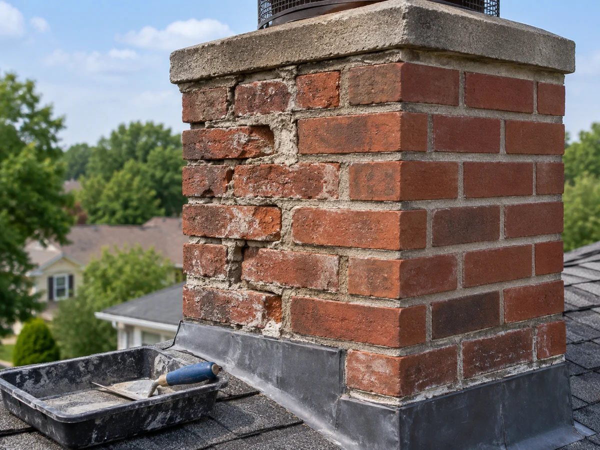 Weathered chimney bricks and mortar