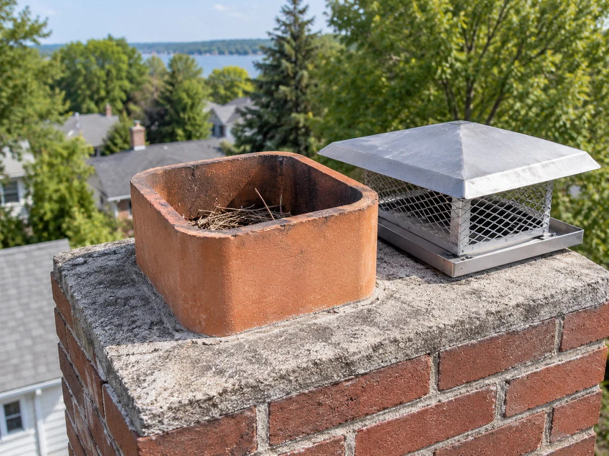 Nesting material at a chimney opening