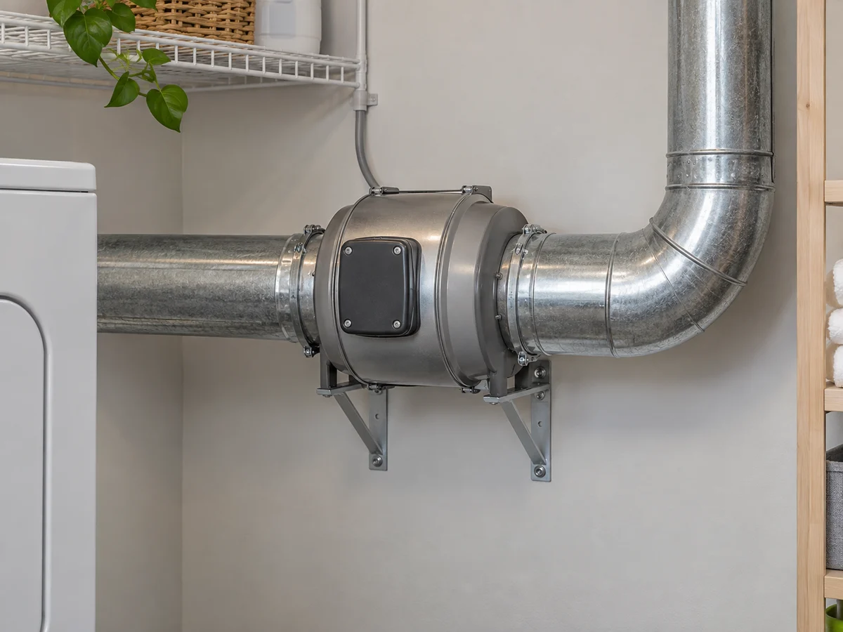 Inline dryer exhaust booster fan