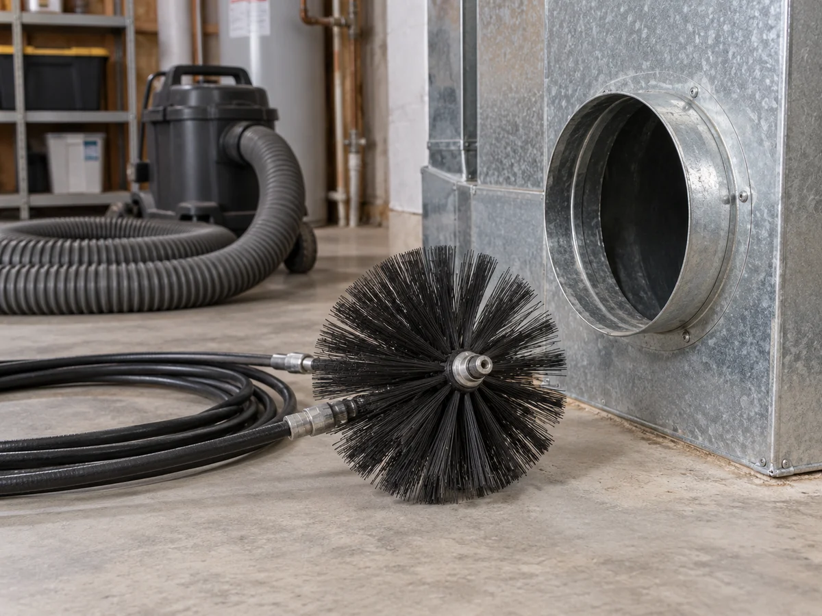 Duct-cleaning brush and collection equipment