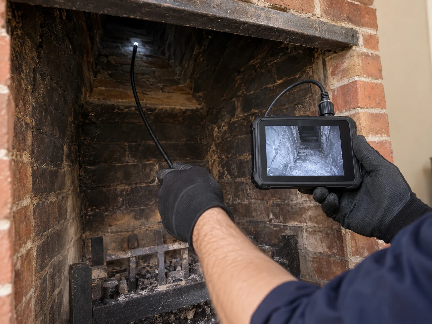 Illustrative camera inspection inside a chimney