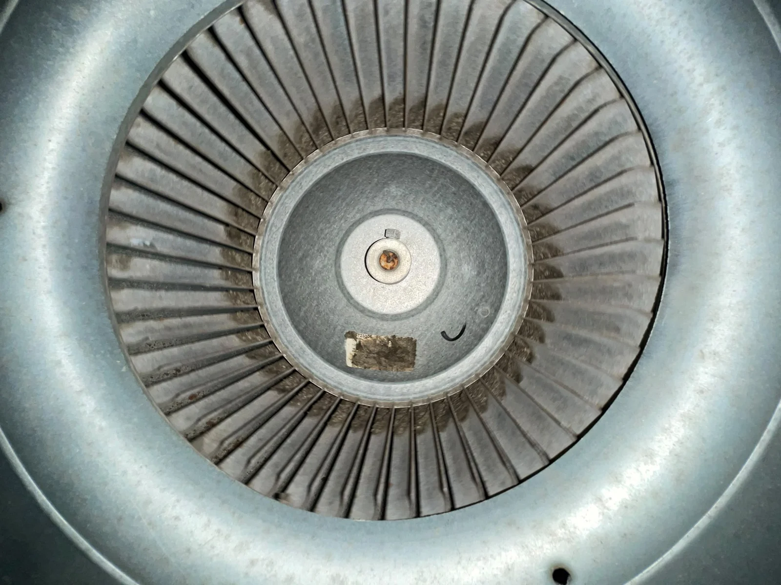 Client photograph of the matching blower wheel with visibly cleaner blades